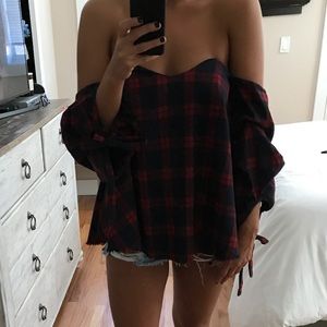 Plaid off the shoulder top